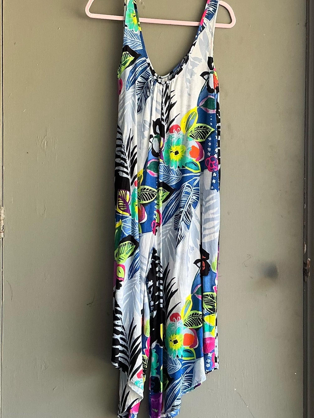 Jams World White Floral Tropical Jumpsuit with Neon Accents - Picture 2 of 4